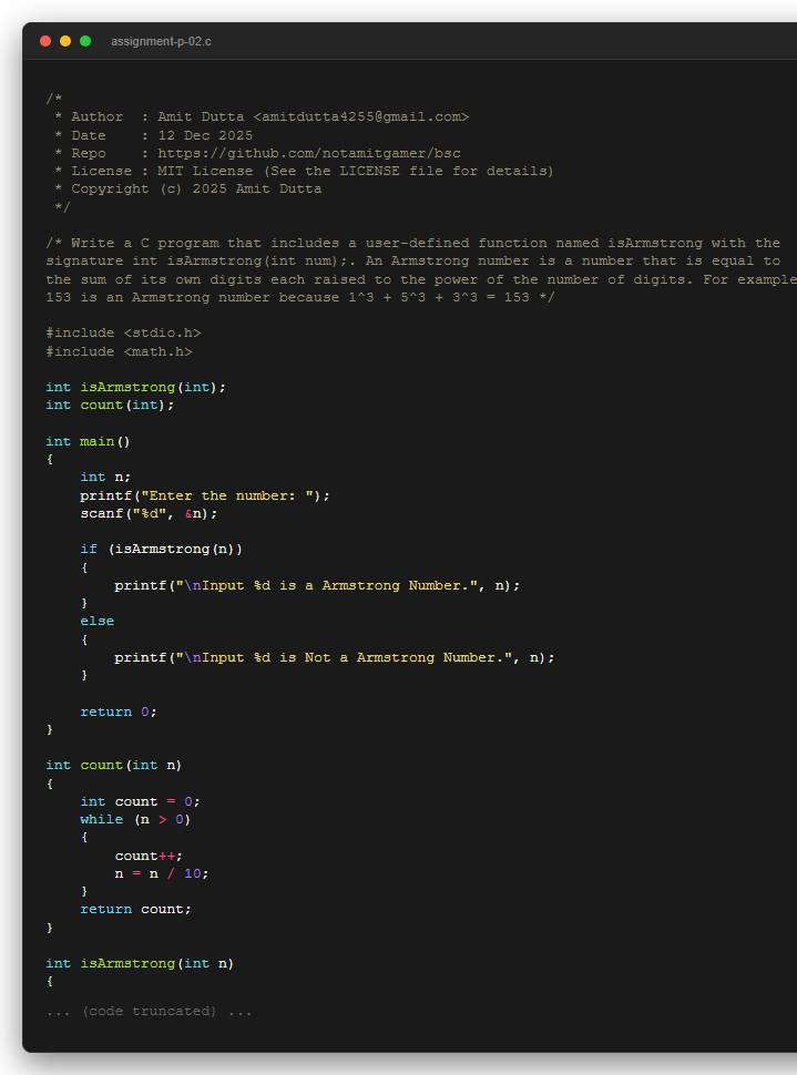 Write a C program that includes a user-defined function named isArmstrong with the  signature int isArmstrong(int num);. An Armstrong number is a number that is equal to  the sum of its own digits each raised to the power of the number of digits. For example,  153 is an Armstrong number because 1^3 + 5^3 + 3^3 = 153